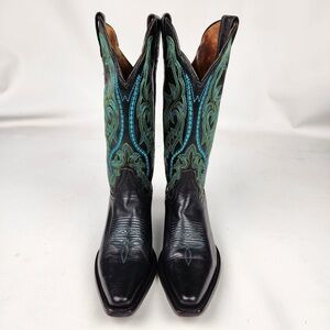 J B Dillon Cowgirl Boots Black Leather Turquoise 7.5